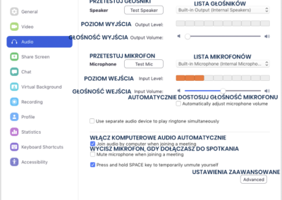 Ogólne ustawienia audio w Zoomie