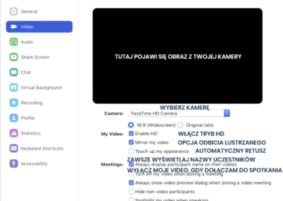 Ogólne ustawienia video w Zoomie