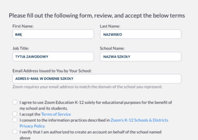 Rejestracja w Zoomie na rzecz szkoły