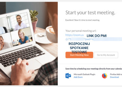 Zoom - zaproszenie do rozpoczęcia spotkania testowego (PMI)