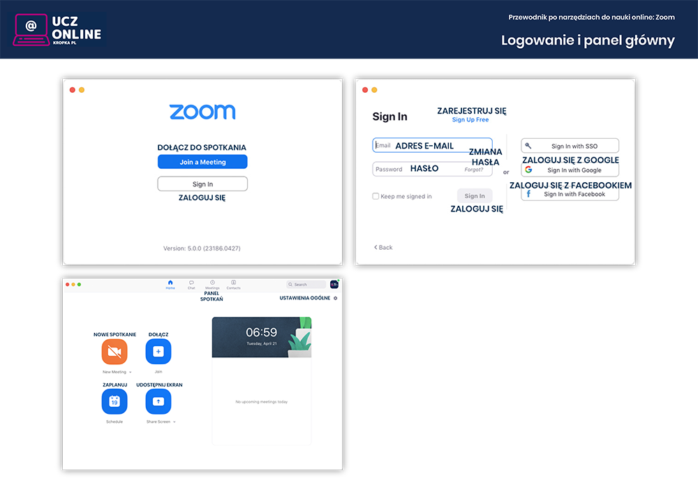 Tutorial Zoom - zrzuty ekranu z tłumaczeniami